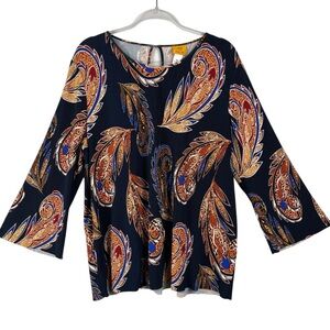 RUBY RD. Long Sleeve Paisley Print Women's Stretch Tunic Top | XL